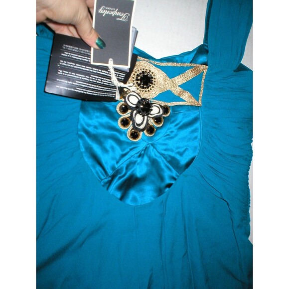 New NWT Ocean Blue Temperley London Dress Womens 12 Evening Gown Jewels Silk Emb - Picture 11 of 12